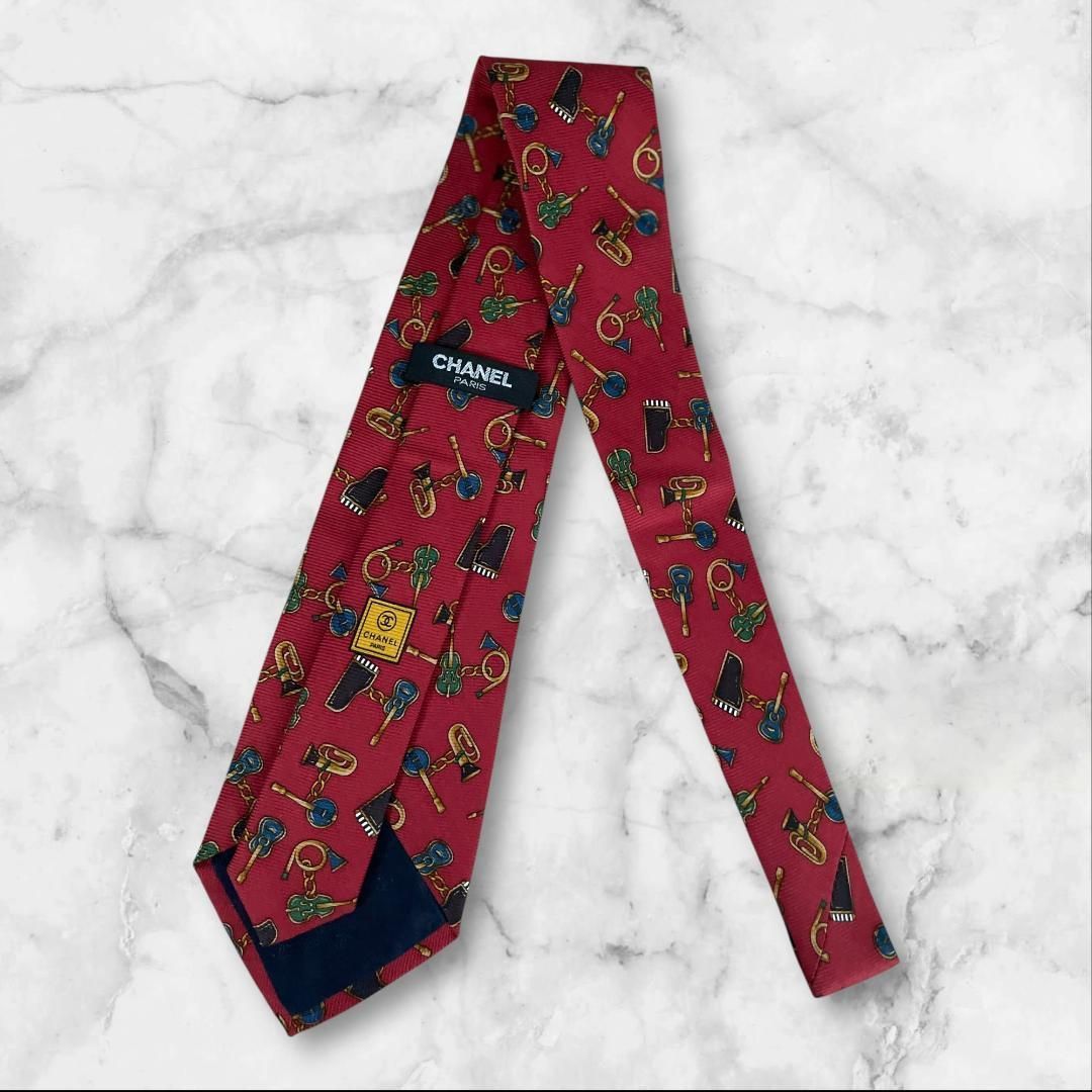 シャネル ネクタイ レッド 楽器柄 シルク イタリア製 - メルカリ