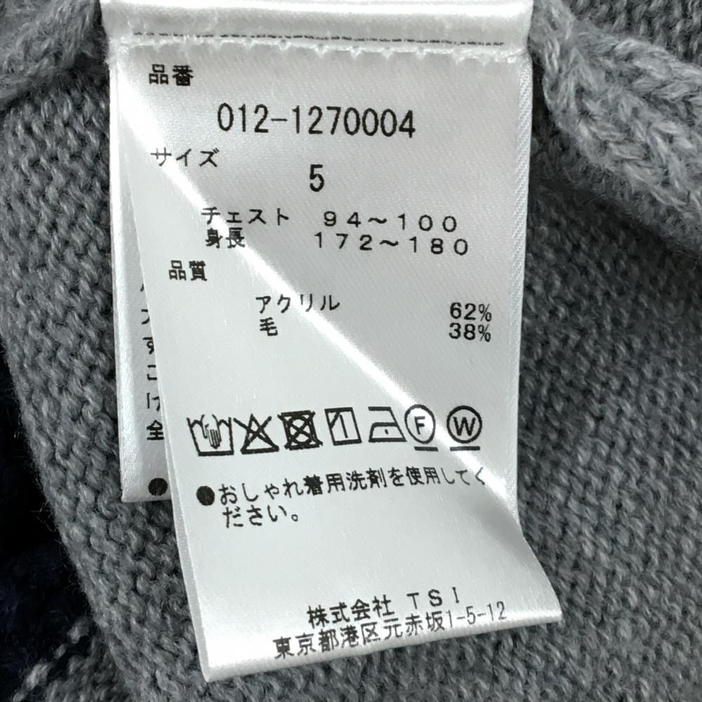美品】ニューバランスゴルフ セーター グレー×ブルー×白 ロゴ刺しゅう