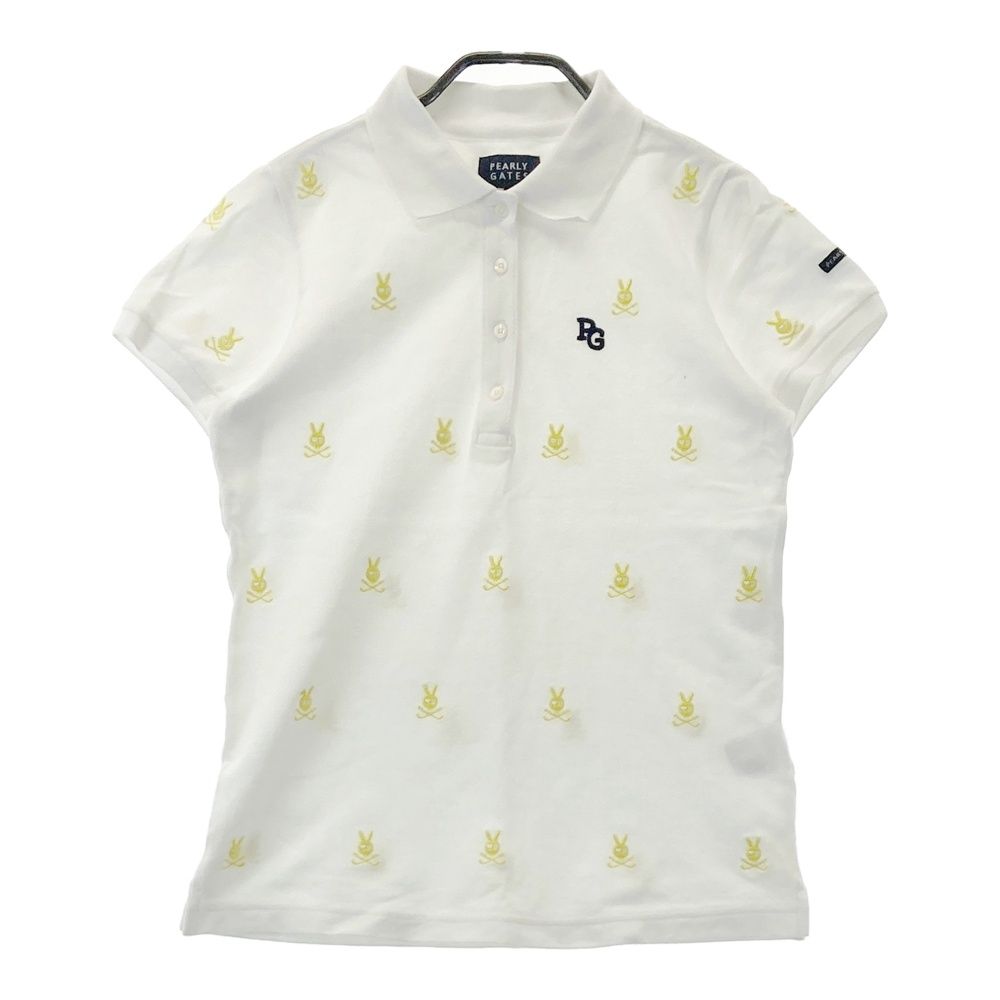 サイズ：0 PEARLY GATES パーリーゲイツ 半袖ポロシャツ 総柄 ホワイト