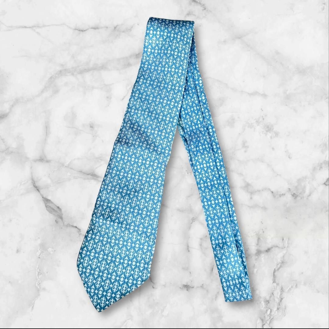 HERMES シルクネクタイ 水色系 総柄 ワイドタイ - メルカリ