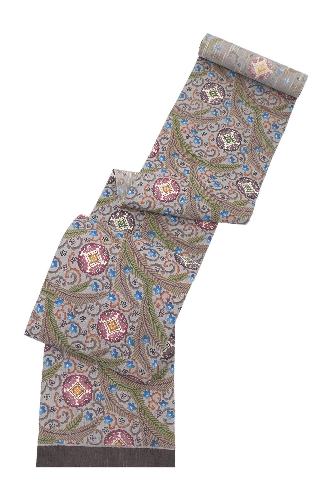 本場琉球紅型紬八寸名古屋帯【城間栄順】「海遊草」小千谷・節糸紬地