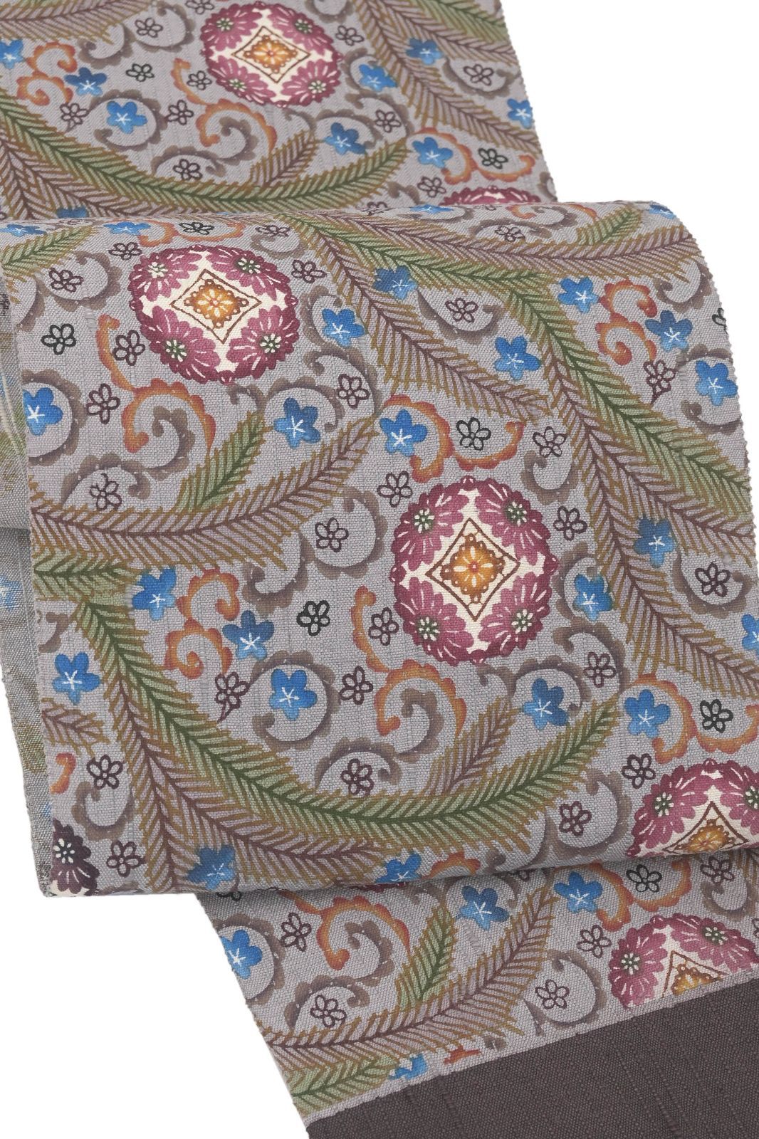 本場琉球紅型紬八寸名古屋帯【城間栄順】「海遊草」小千谷・節糸紬地