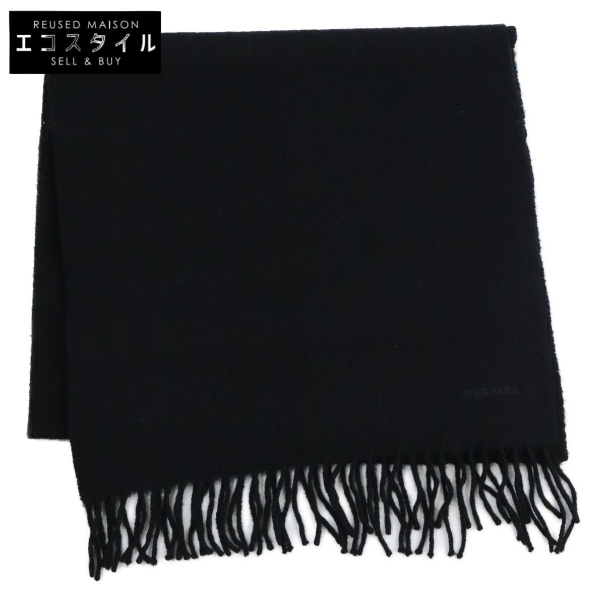 HERMES エルメス ロゴ刺繍 カシミヤ100％ フリンジ - メルカリ
