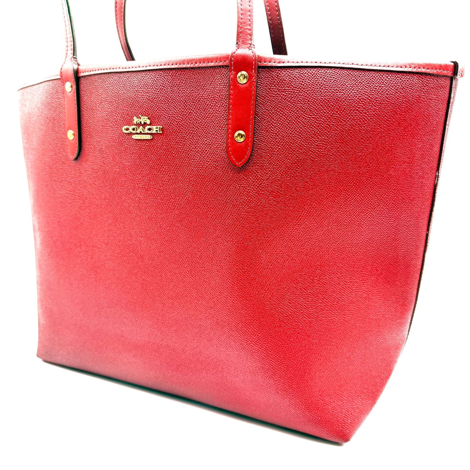 良品】COACH y2k tote bag wine red leather reversible コーチ トート
