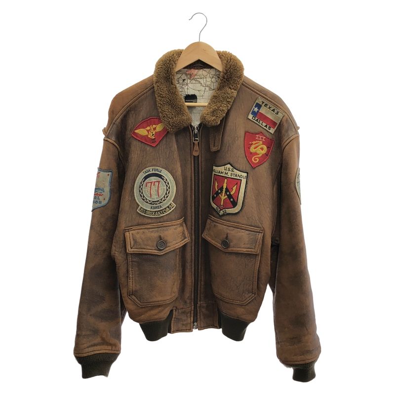 中古】AVIREX 80s G-1 レザーフライトジャケット サイズS 茶 ワッペン