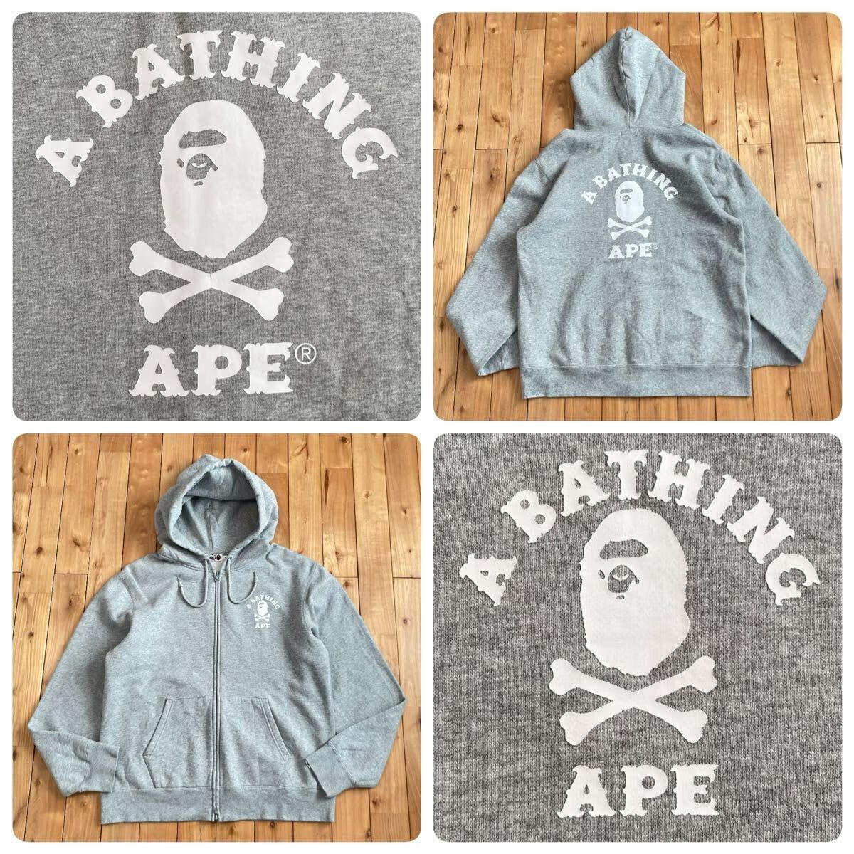 ☆XL☆ BAPE SKULL BONE カレッジロゴ ジップ パーカー a bathing ape 