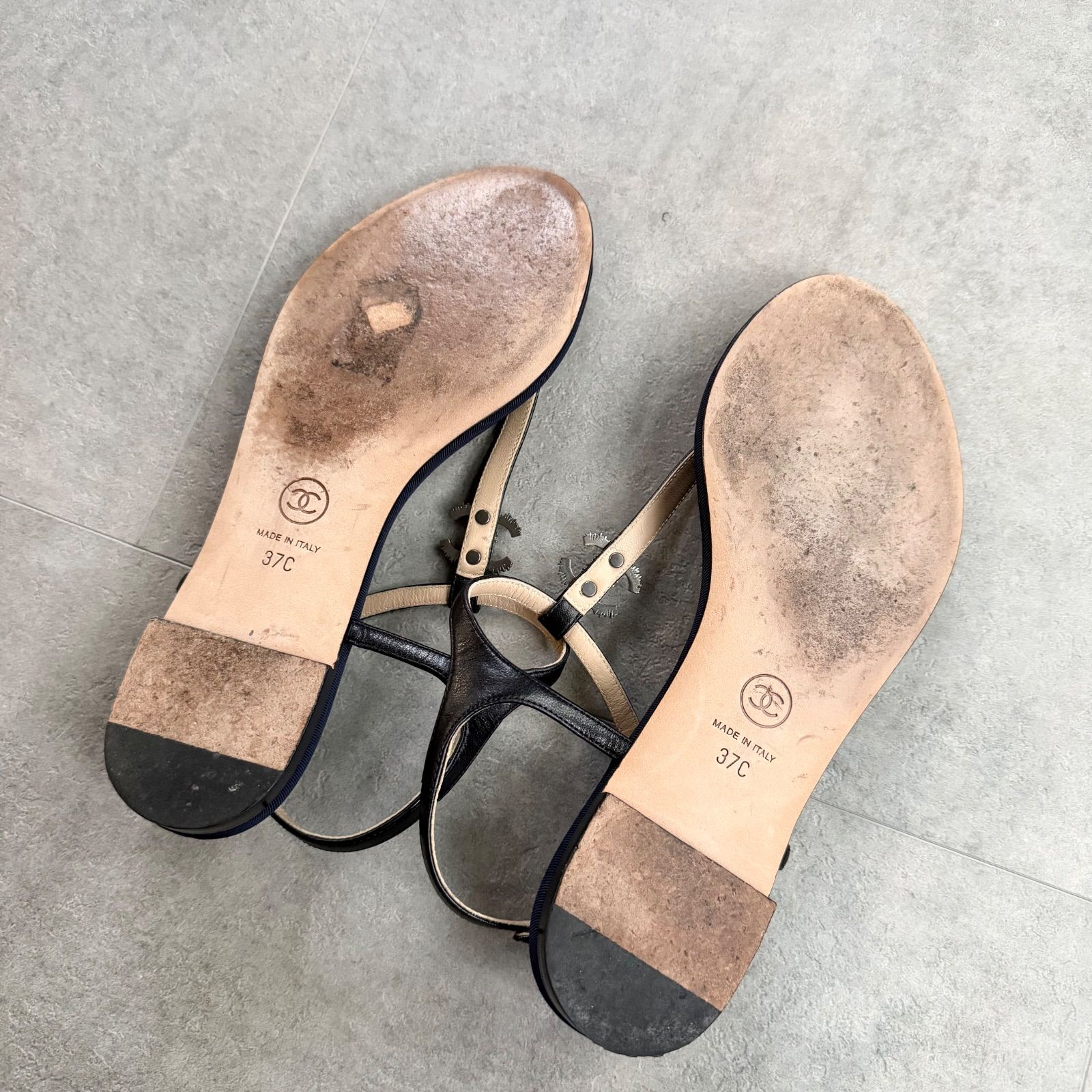 美品 CHANEL シャネル ココマーク トングサンダル フラットシューズ