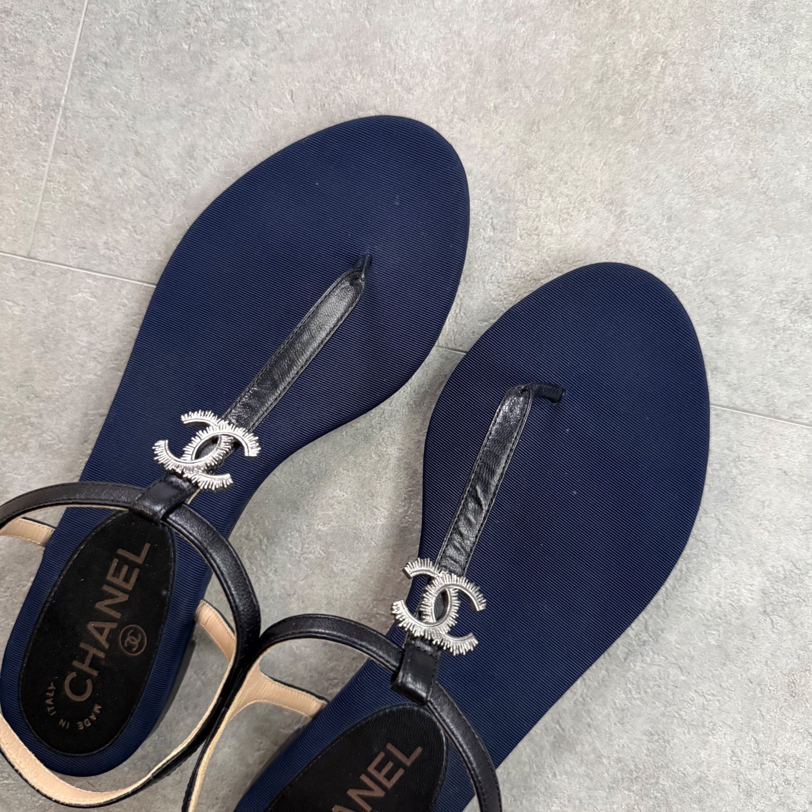 美品 CHANEL シャネル ココマーク トングサンダル フラットシューズ