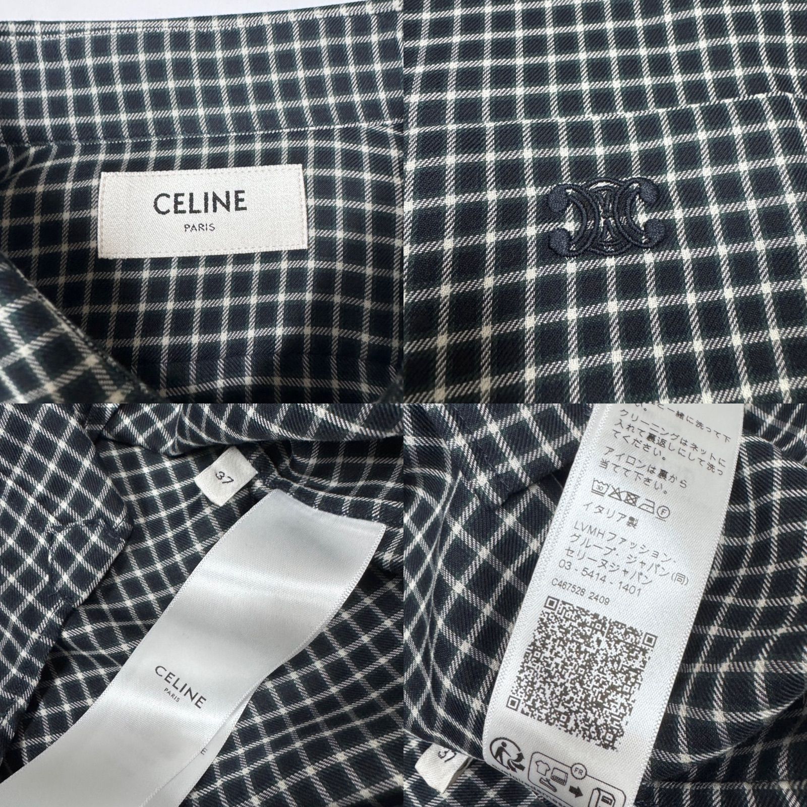極美品 25ss CELINE セリーヌ ルーズチェックシャツ トリオンフ刺繍 37 
