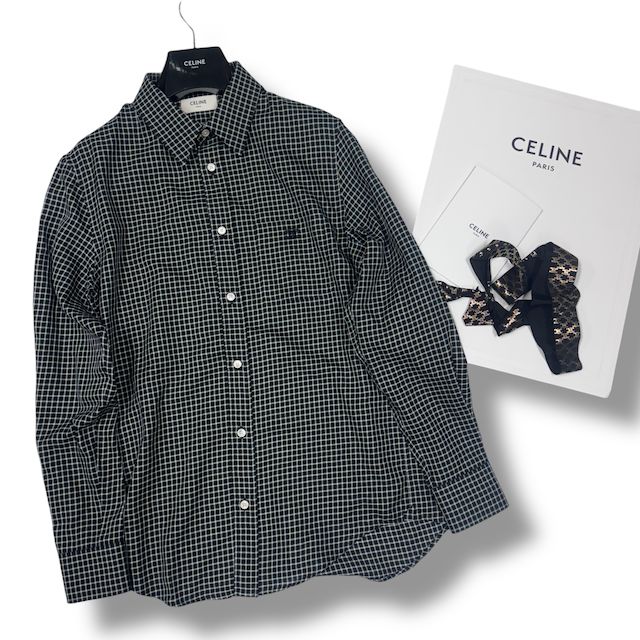 極美品 25ss CELINE セリーヌ ルーズチェックシャツ トリオンフ刺繍 37 
