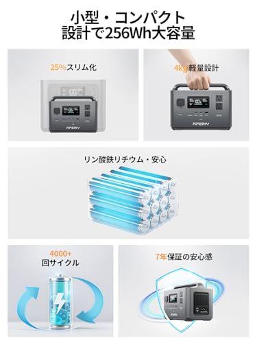 AFERIY P040 256Wh ポータブル電源 ぽーたぶる電源 リン酸鉄 大容量 70