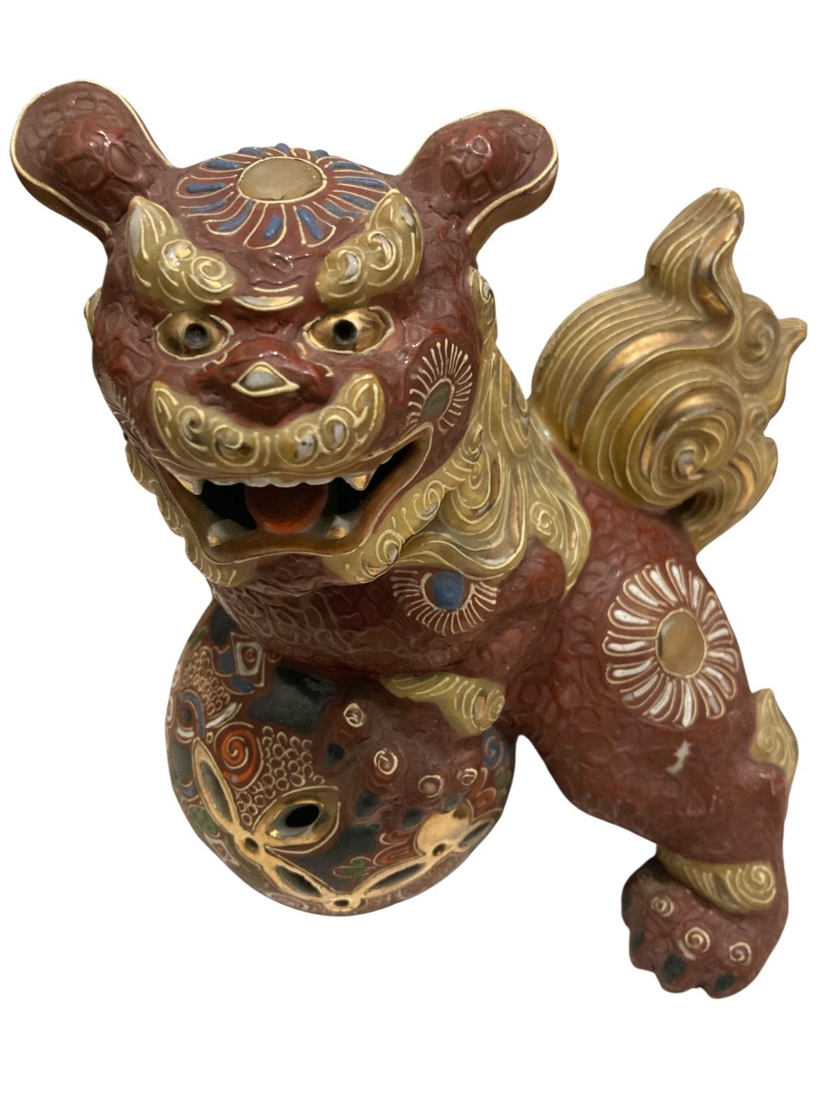 九谷焼 伝統工芸 玉乗り獅子 陶器製置物 獅子 日本 置物 玉乗り獅子 上