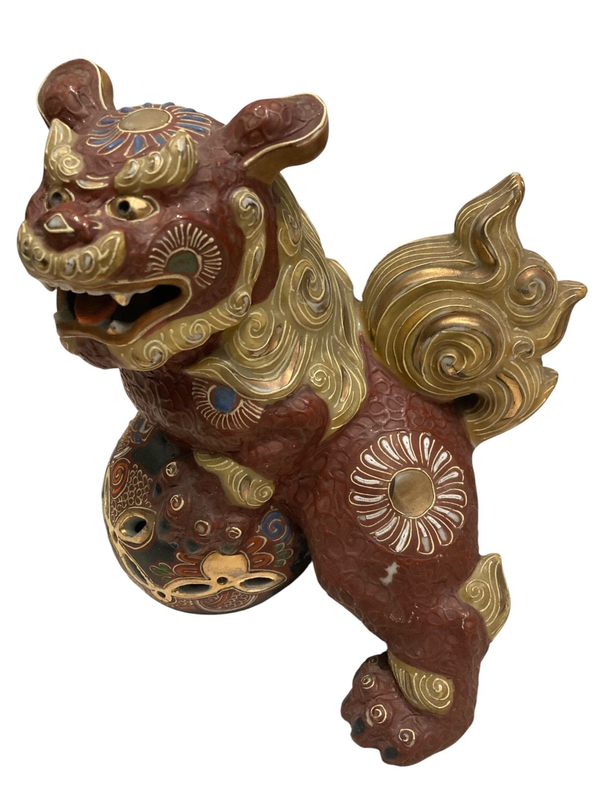 九谷焼 伝統工芸 玉乗り獅子 陶器製置物 獅子 日本 置物 玉乗り獅子 上