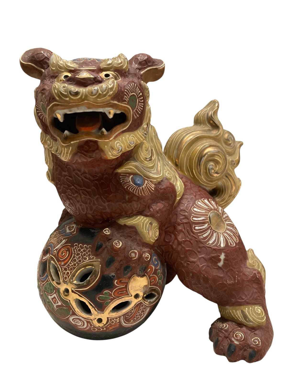 九谷焼 伝統工芸 玉乗り獅子 陶器製置物 獅子 日本 置物 玉乗り獅子 上