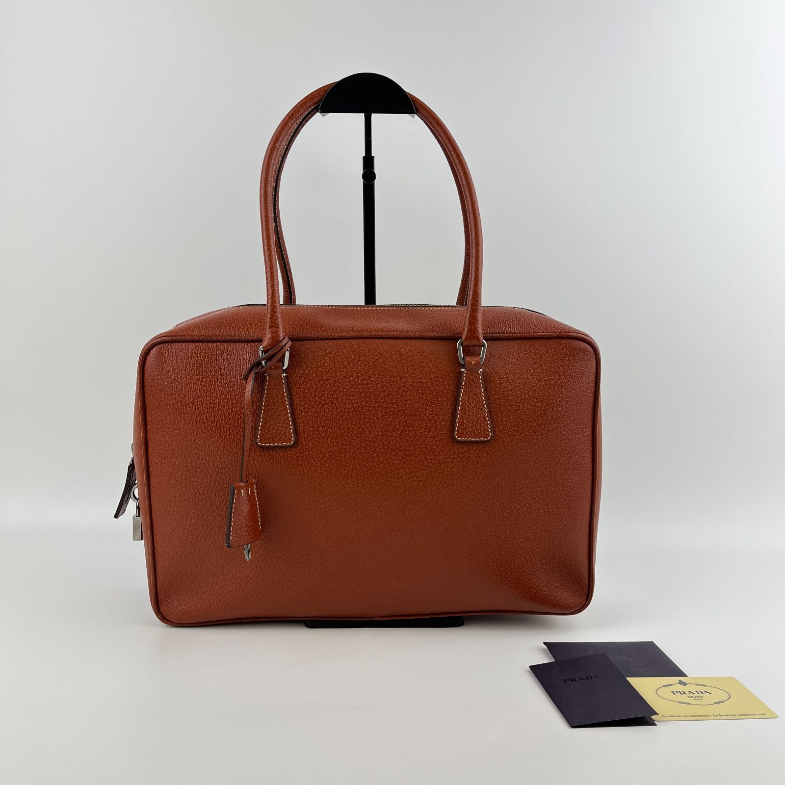 中古】PRADA プラダ ハンドバッグ トートバッグ オレンジ レザー