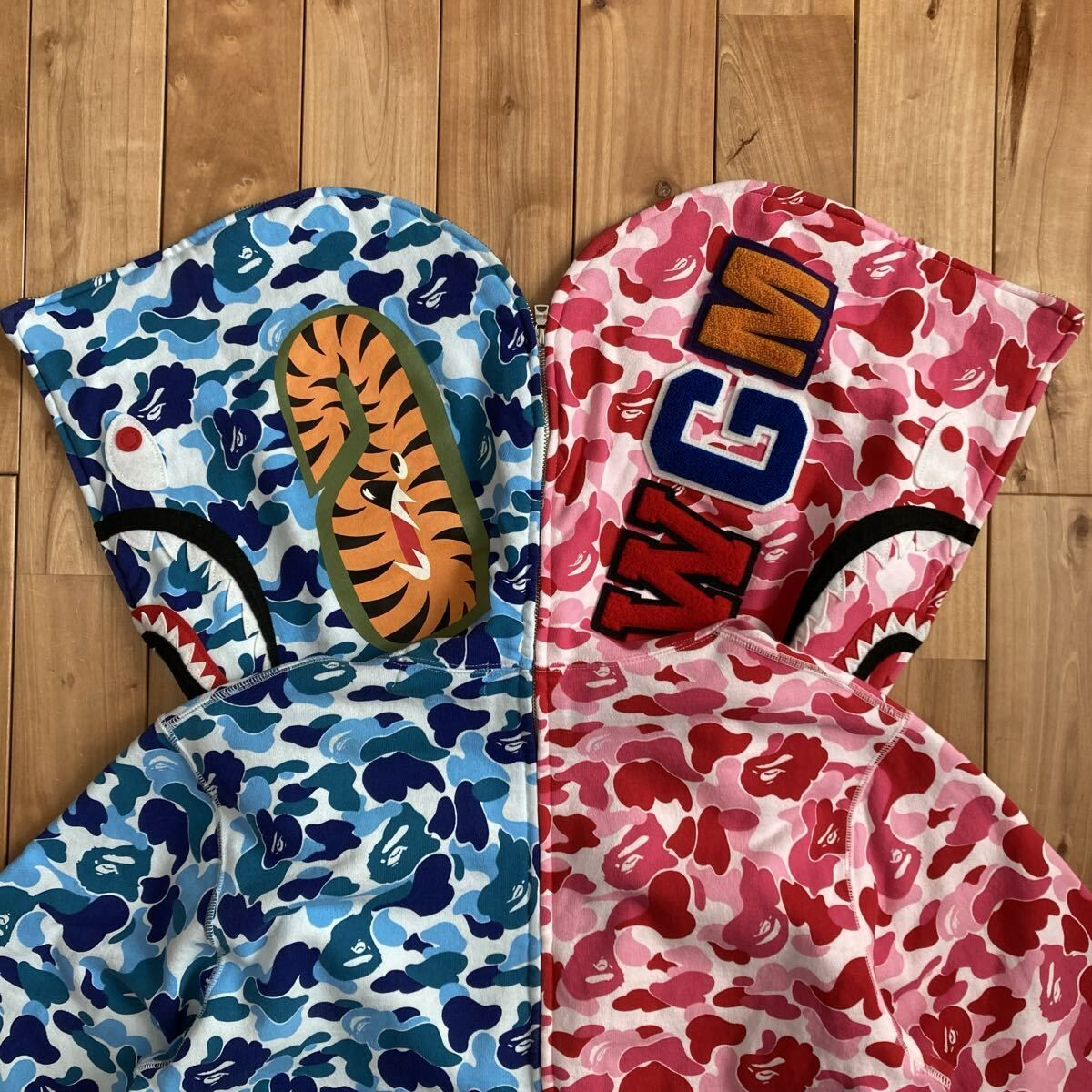 Separate shark full zip hoodie Lサイズ ABC CAMO PINK BLUE a