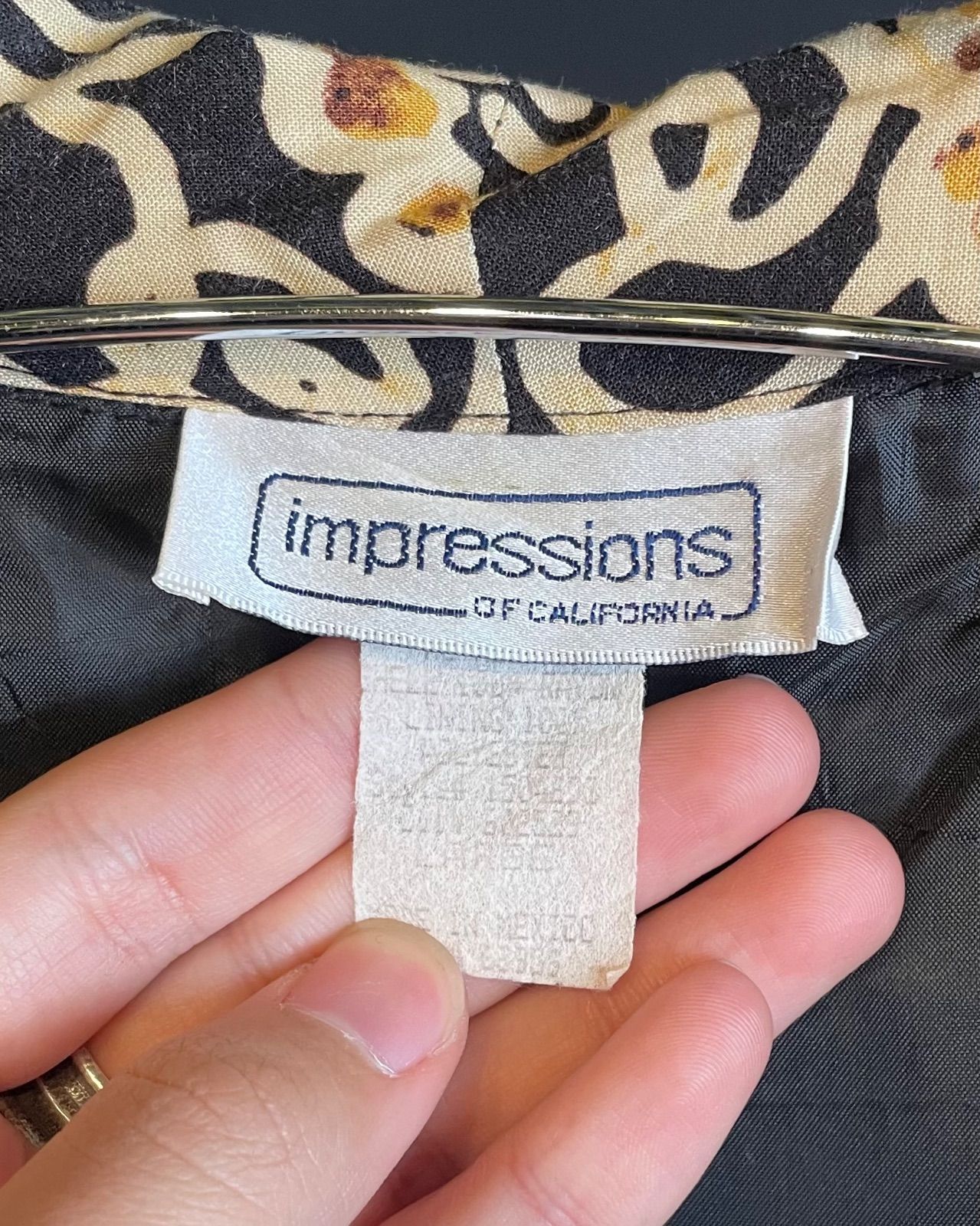 80s-90s impressions OF CALIFORNIA floral swirl lightweight rayon jacket (black × mustard × cream, XL) 9