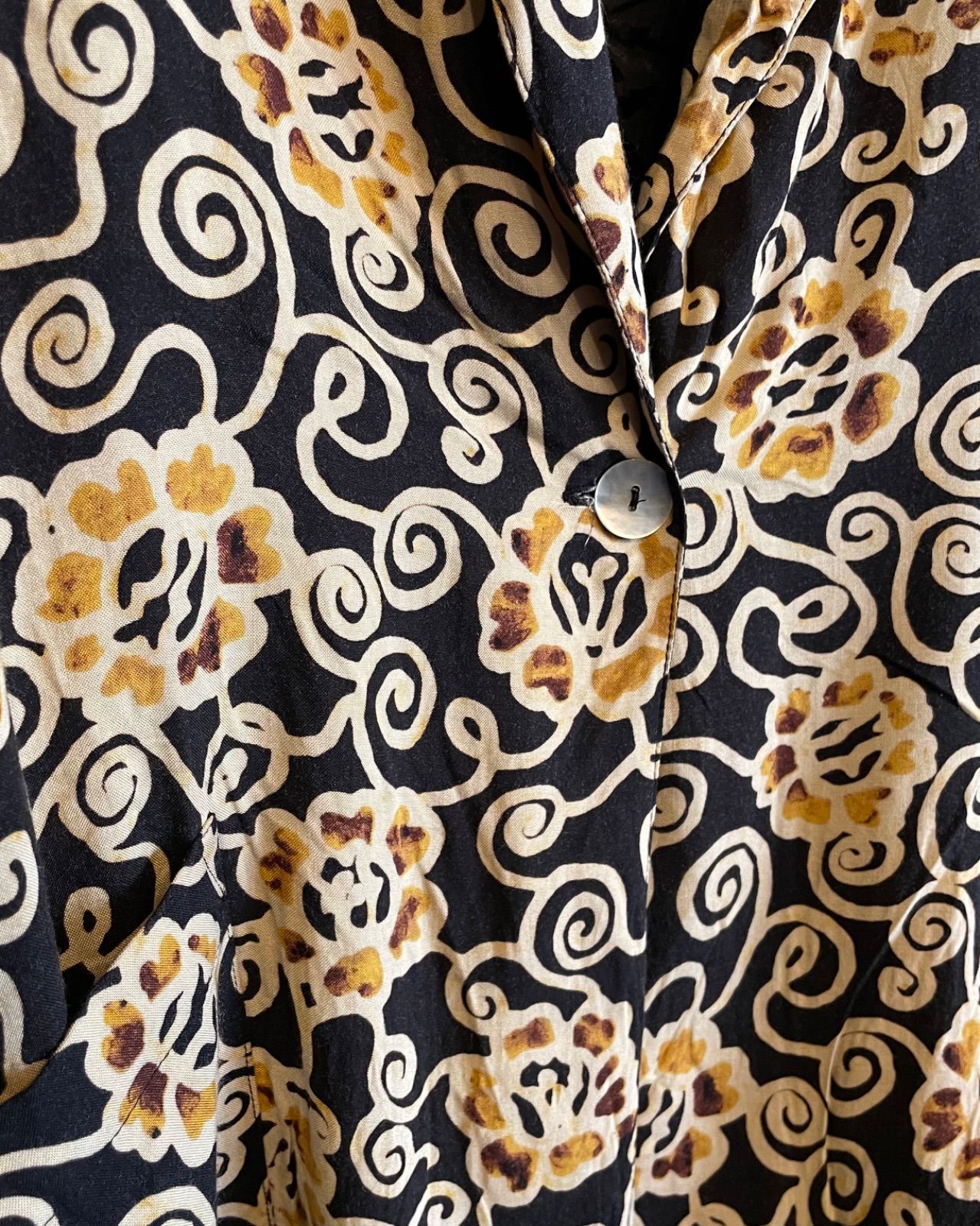 80s-90s impressions OF CALIFORNIA floral swirl lightweight rayon jacket (black × mustard × cream, XL) 4