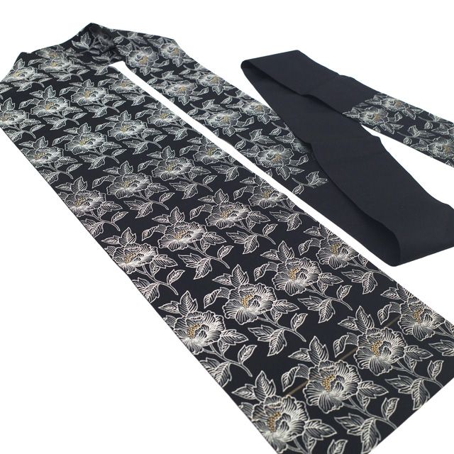 中古】 名古屋帯 リサイクル 正絹 九寸 京都 西陣 金糸 黒地 黒 牡丹