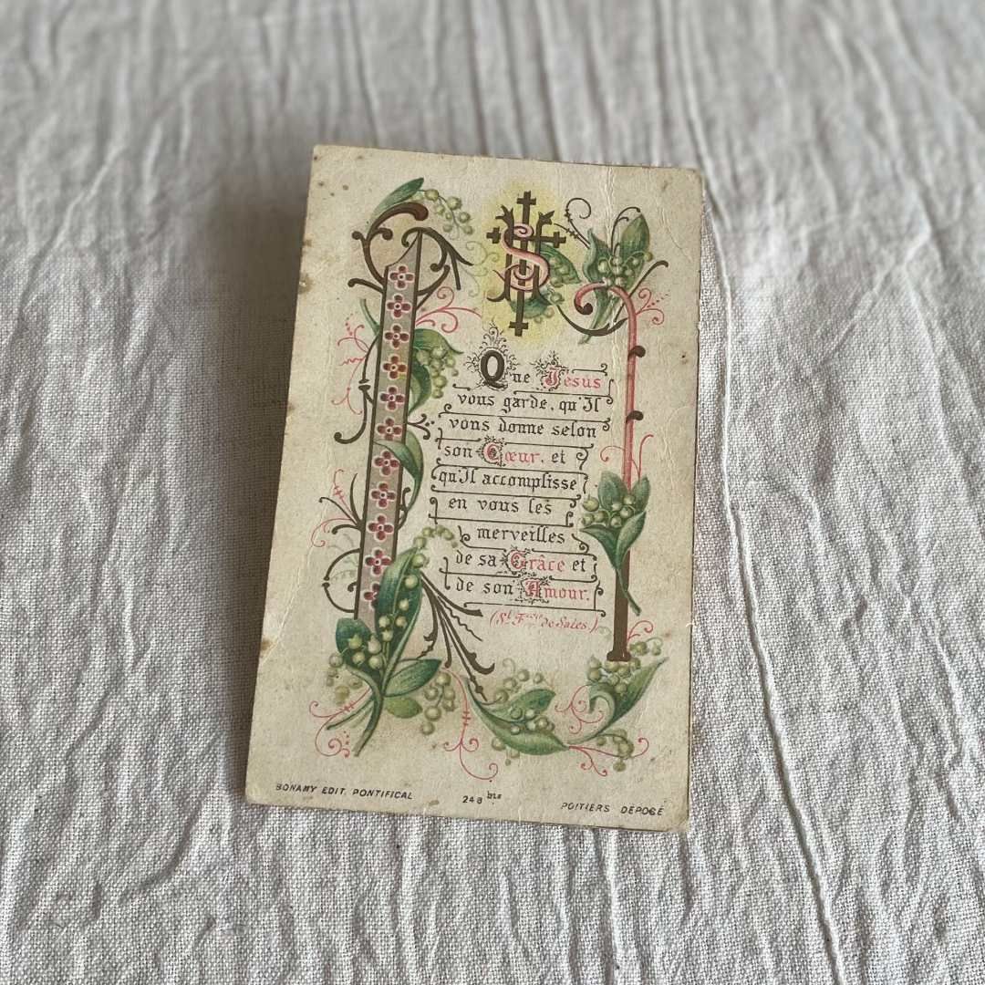 新着】フランス直輸入 アンティーク ホーリーカード 蔦模様 祈りの言葉