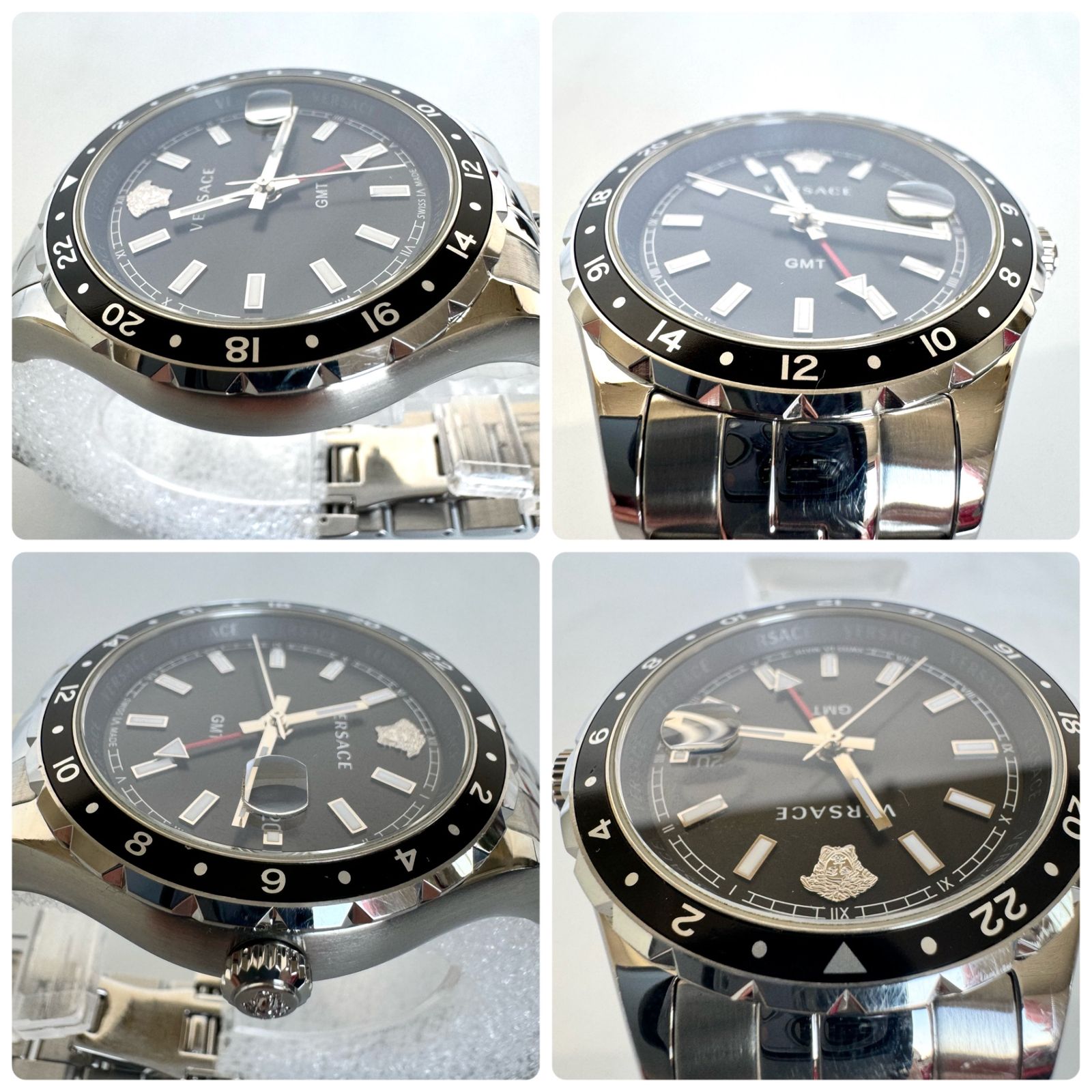 【希少】VERSACE ヴェルサーチ 腕時計 ヘレニウム V11 GMT 希少】ヴェルサーチ ヘレニウム GMT V11 クォーツ 黒 デイト表示