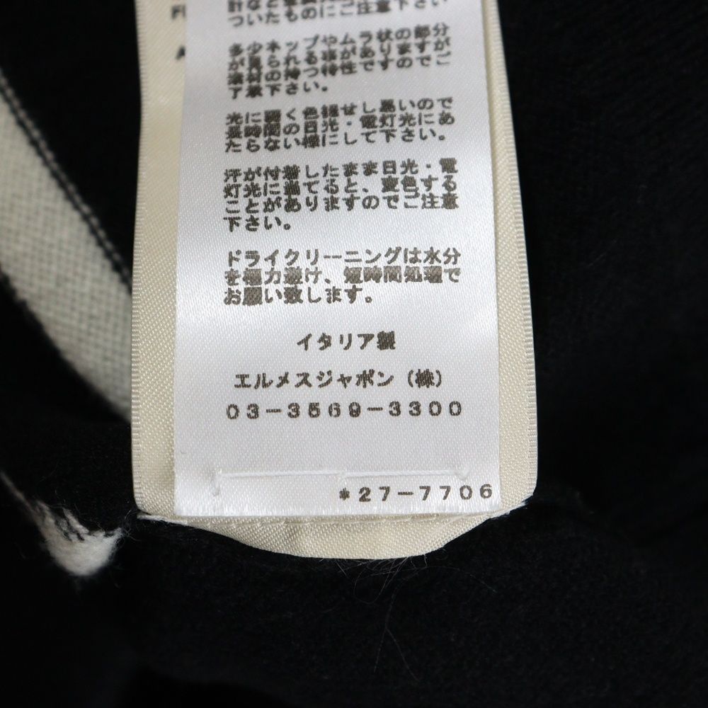 HERMES エルメス La Promenade du Matin 朝の散歩 クルーネックカシミヤ半袖ニットセーター ブラック/ホワイト 27-7706 HERMES (エルメス) La Promenade du Matin 朝の散歩 クルーネック
