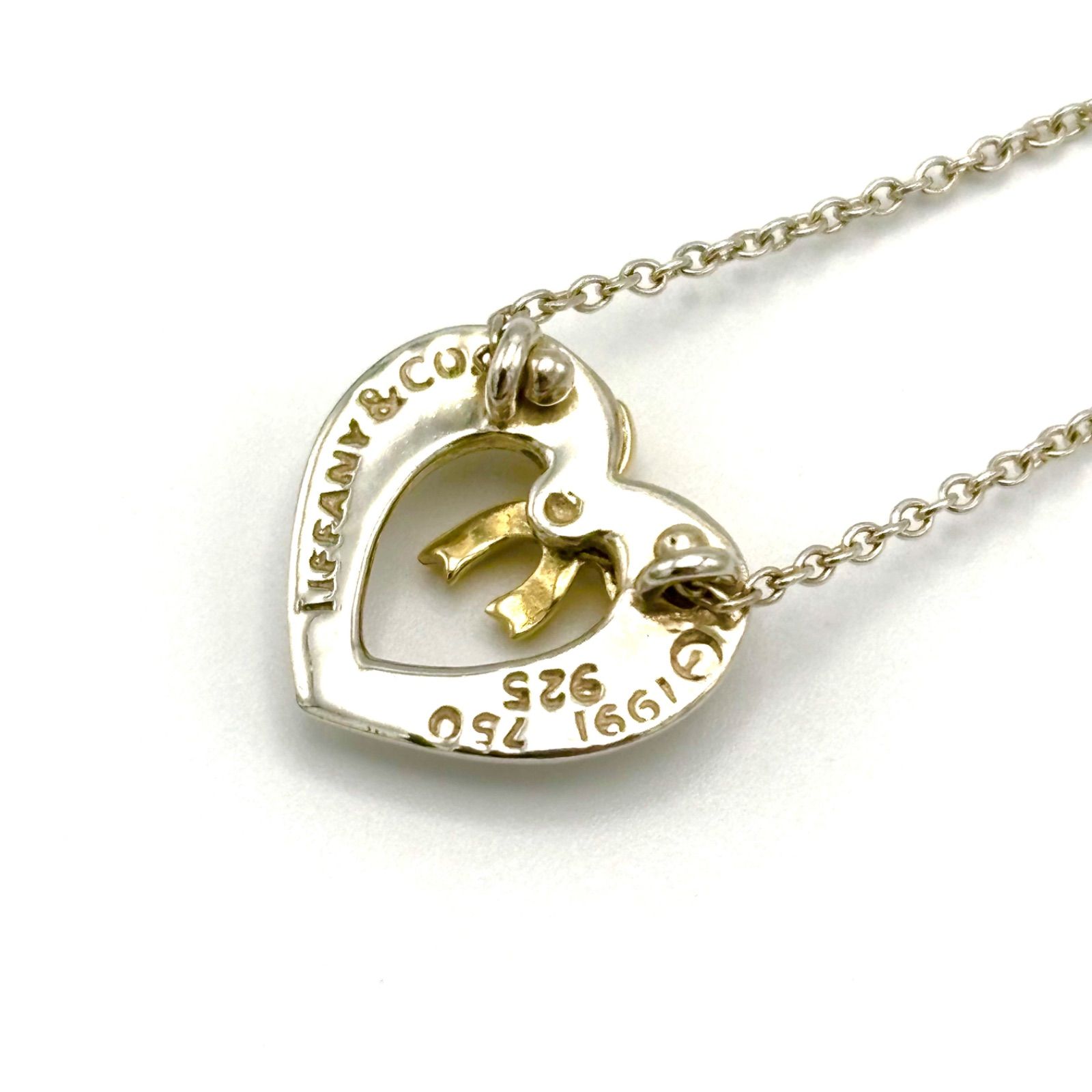 Tiffany&Co. ティファニー ハート リボン ネックレス K18YG/925コンビ