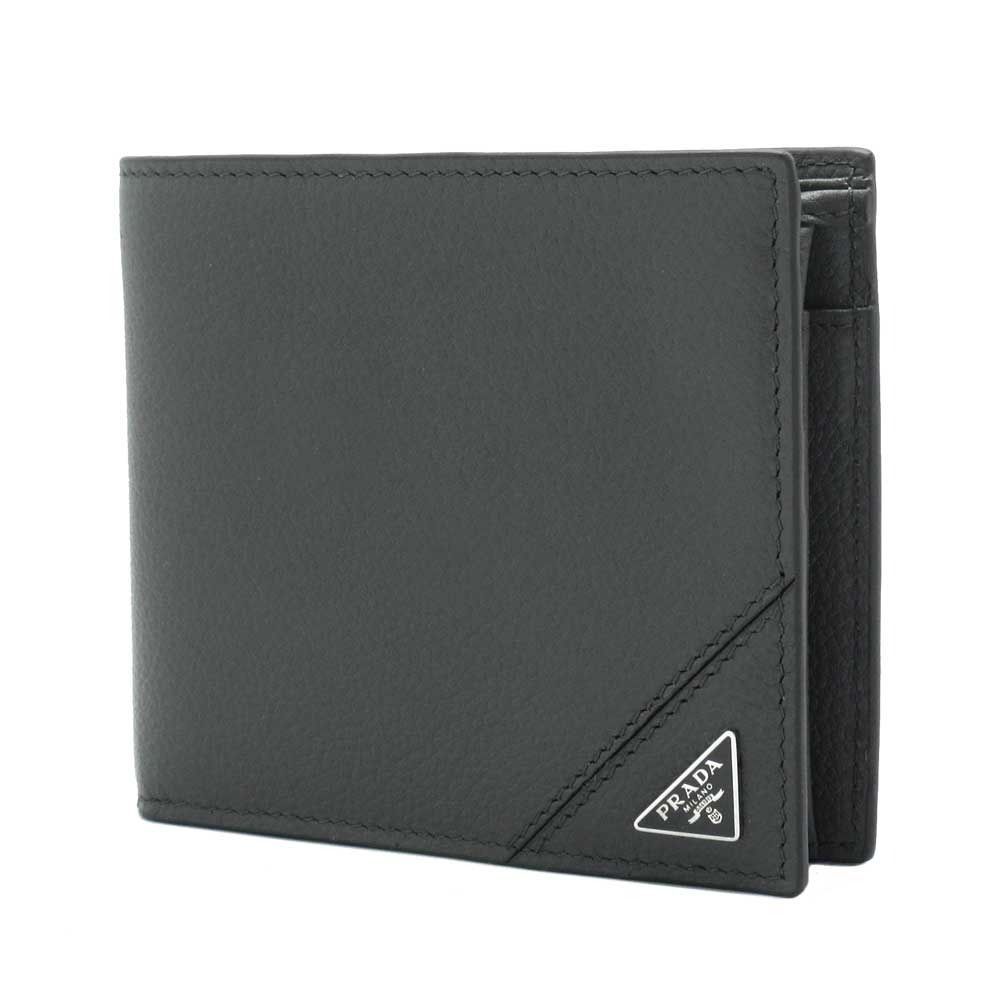 PRADA プラダ 二つ折り財布 グレー 新品】【PRADA専用紙袋付き】プラダ 2MO738 VIT.MICRO GRAIN MERCURIO