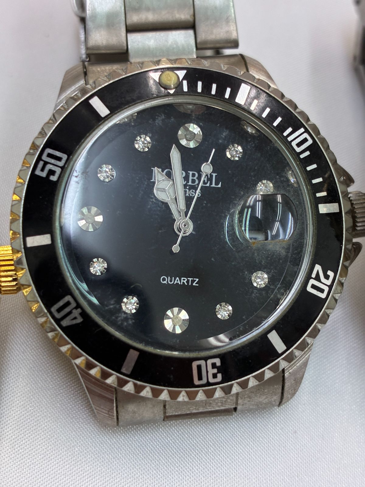 N【中古品】メンズ 稼働品、ジャンク時計 3点まとめ ゴールド 黒文字盤