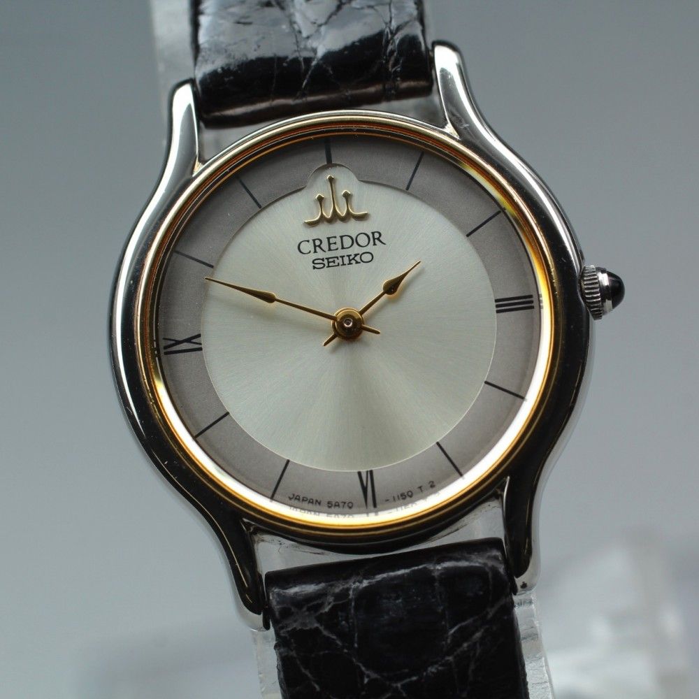 稼働品】SEIKO CREDOR 5A70-0610 18K 18金ゴールドベゼル クオーツ