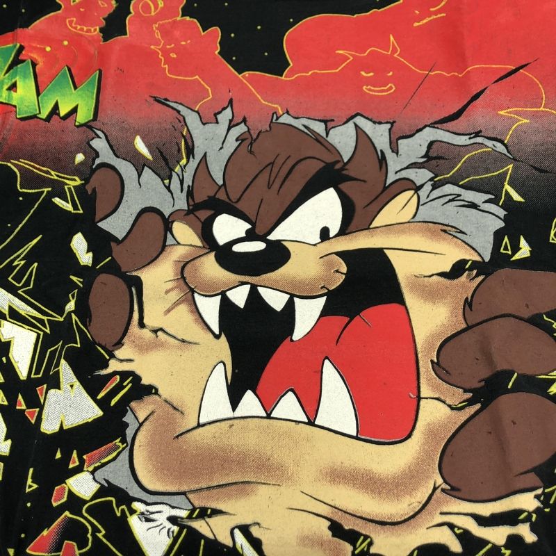 中古】LOONEY TUNES 90s TASMANIAN DEVIL プリントTシャツ L ブラック