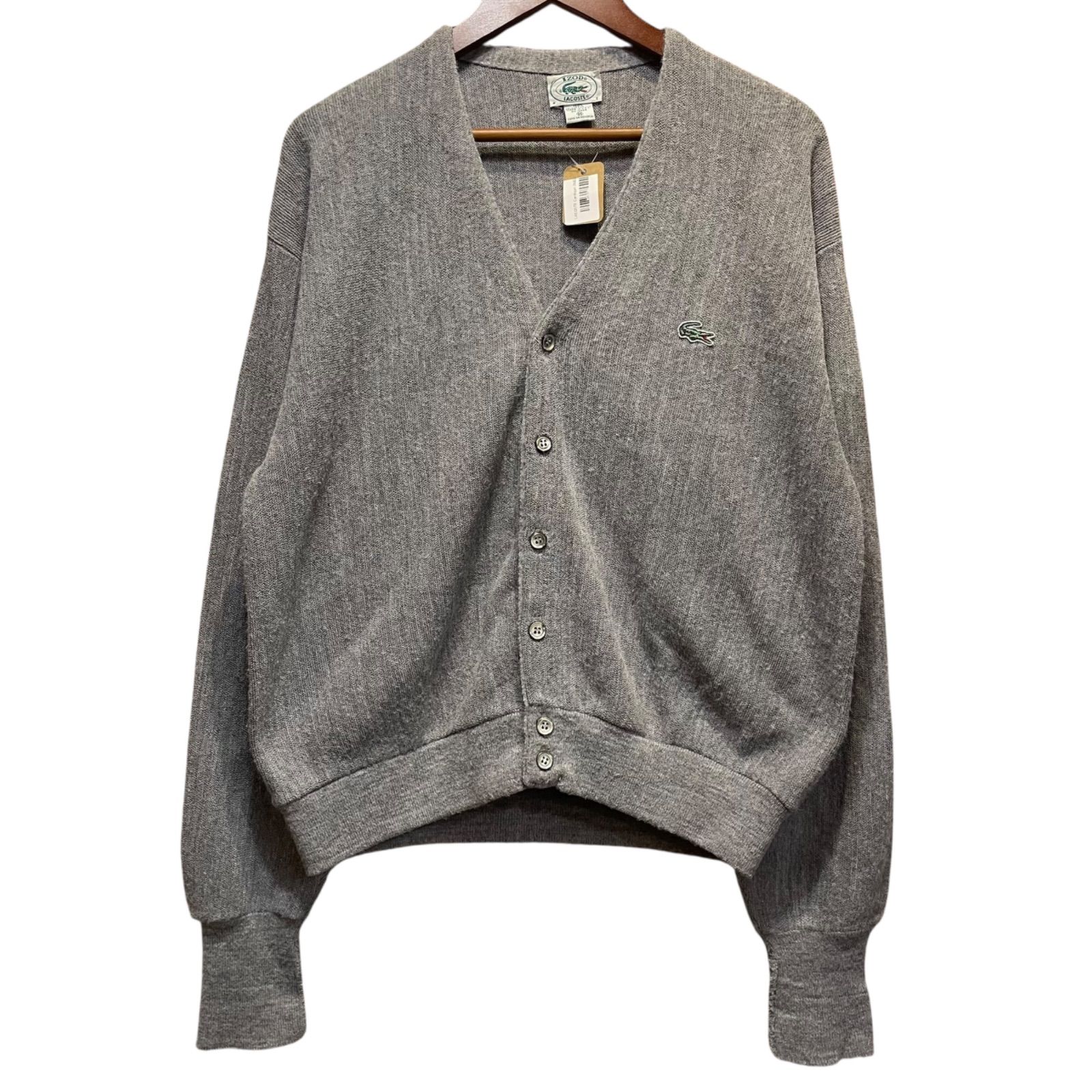 70s LACOSTE Acrylic Cardigan 灰 L ラコステ カーディガン アクリル 