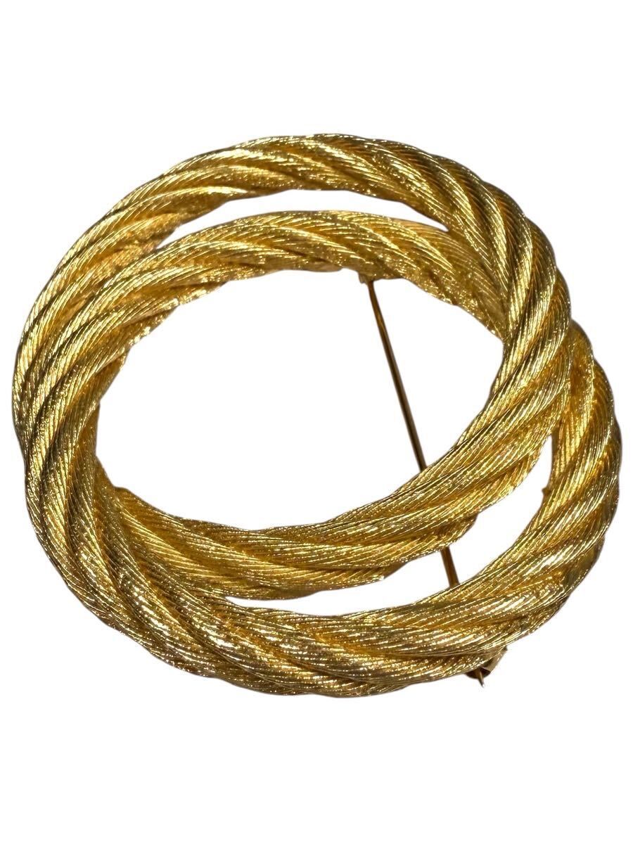 美品 クリスチャン ディオール ブローチ ツイスト サークル ゴールド