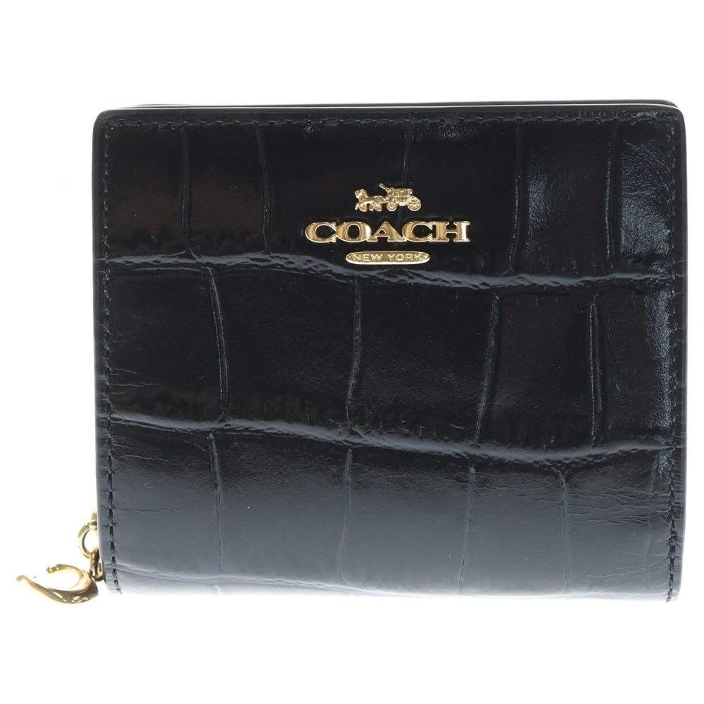 COACH (コーチ) ロゴ刻印 クロコ型押し コンパクトレザーウォレット