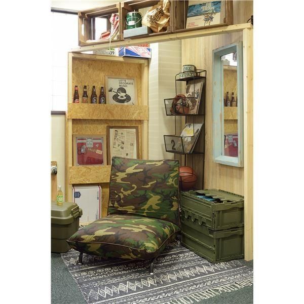  ローソファー フロアソファー 幅68cm カモフラージュ柄 42段階 リクライニング スチール リビング ダイニング コンパクトソファベッド 2人掛け 3人掛けソファ ソファ ソファベッド