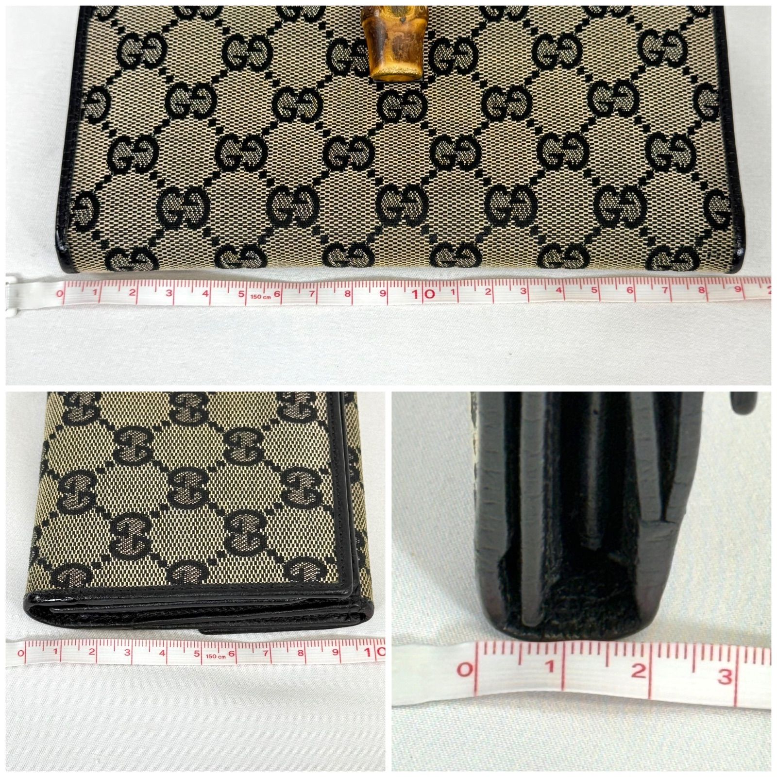 希少・美品】Gucci グッチ GGキャンバス レザー バンブー フラップ 二 