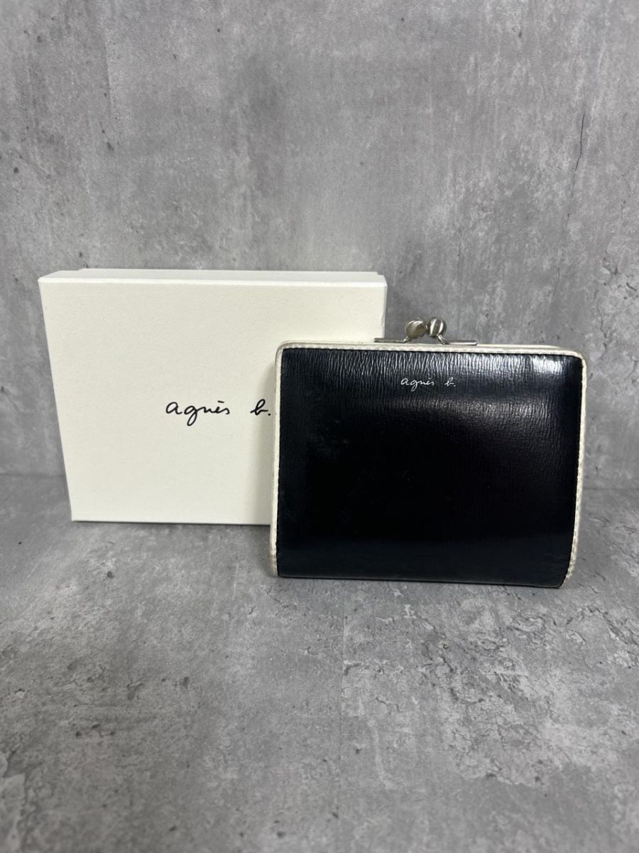 agnes b. アニエスベー がま口 二つ折り 財布 sizeF/黒