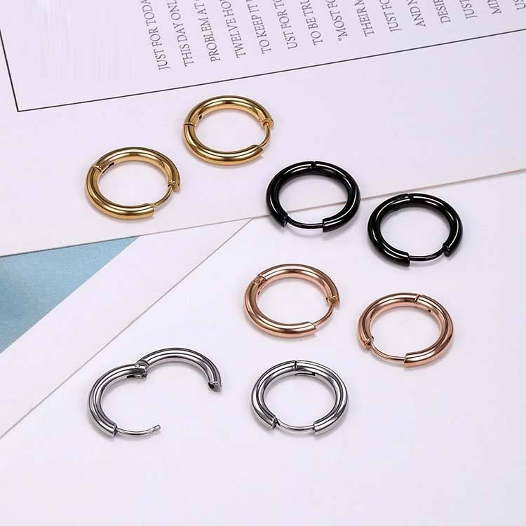 2個セット 8mm ブラック フープピアス ステンレス 両耳用 レディース
