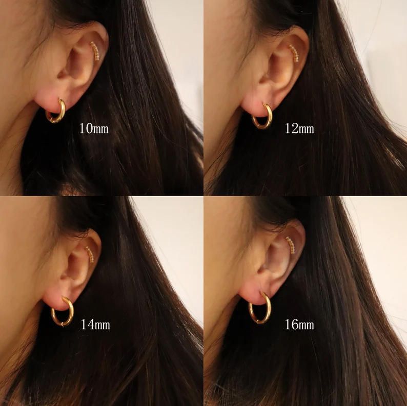 2個セット 16mm ブラック フープピアス ステンレス 両耳用 レディース