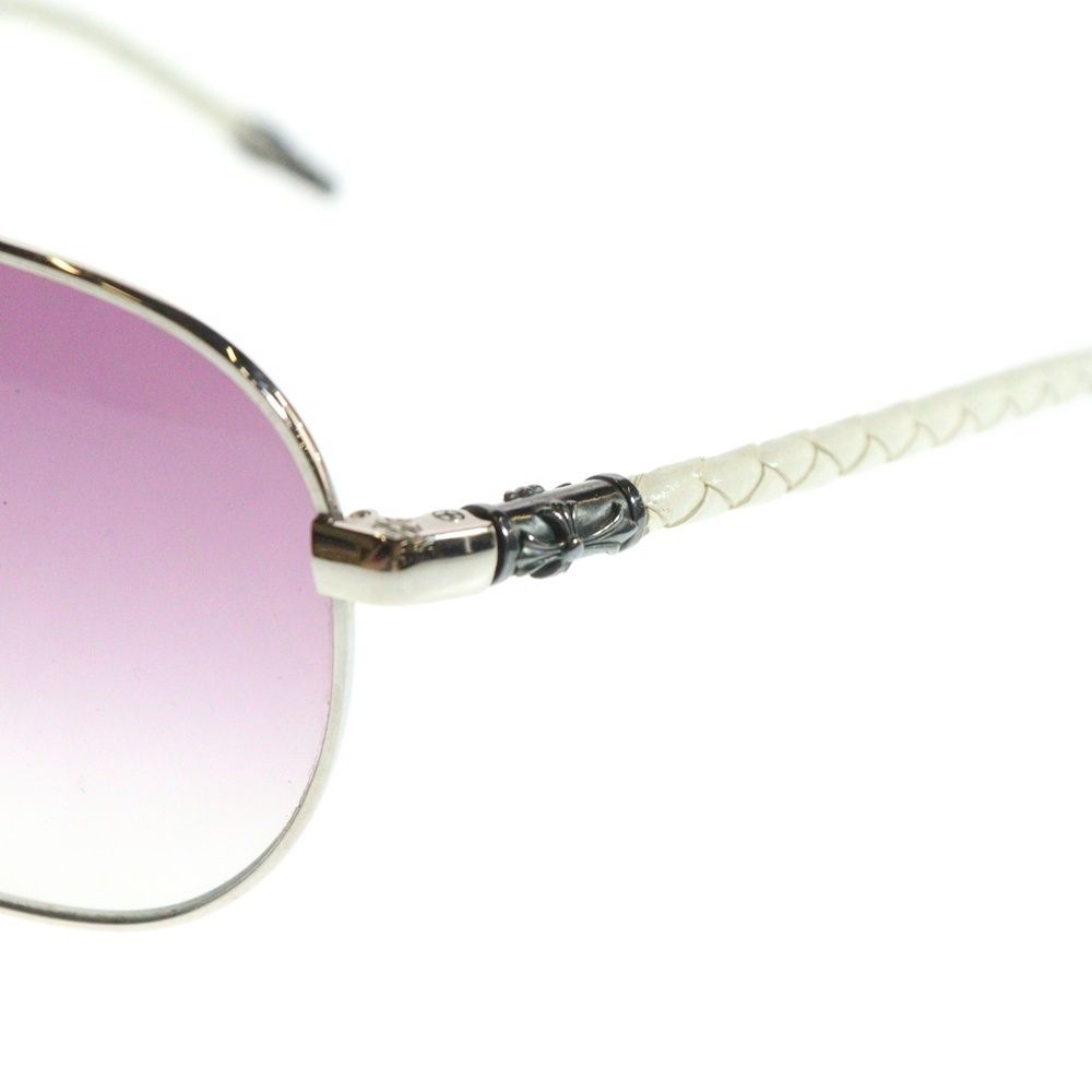CHROME HEARTS クロムハーツ DOUBLE DIP レザーテンプル ティアドロップサングラス アイウェア 眼鏡 ホワイト/ピンク CHROME HEARTS (クロムハーツ) DOUBLE DIP レザーテンプル ティア