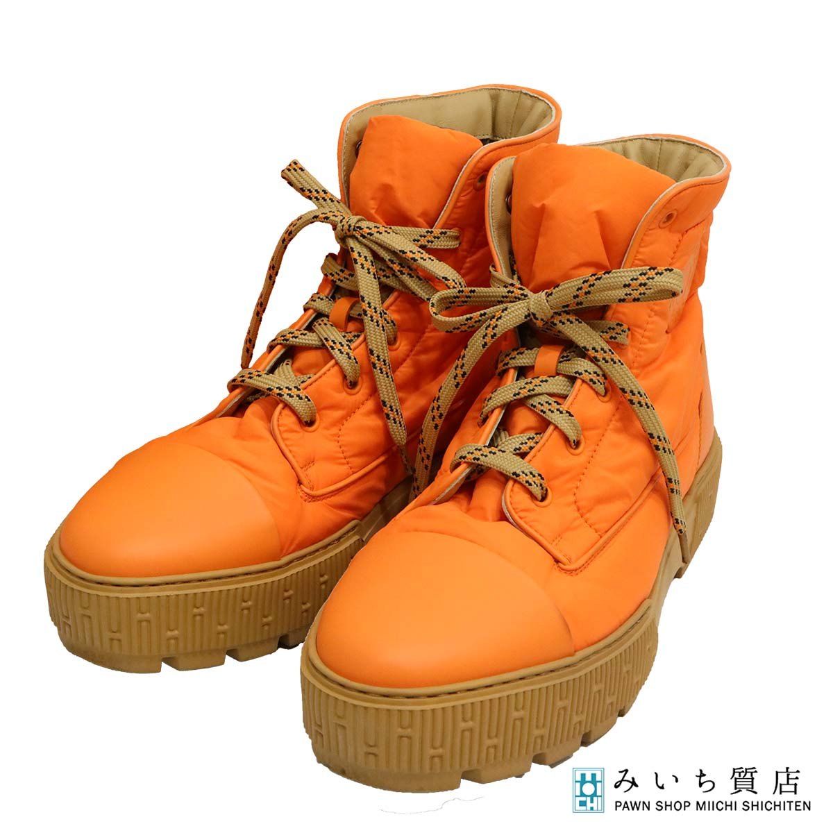 HERMES エルメス フレッシュ ナイロン レザー レースアップ ショート