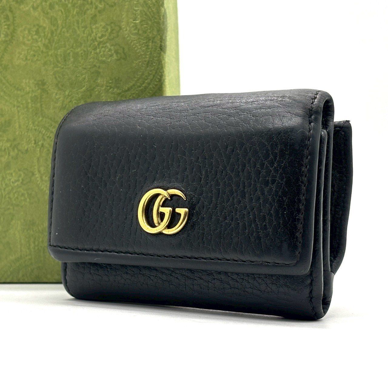 GUCCI ブラックレザー三つ折り財布 ゴールド金具付き | JPMOTORCYCLES