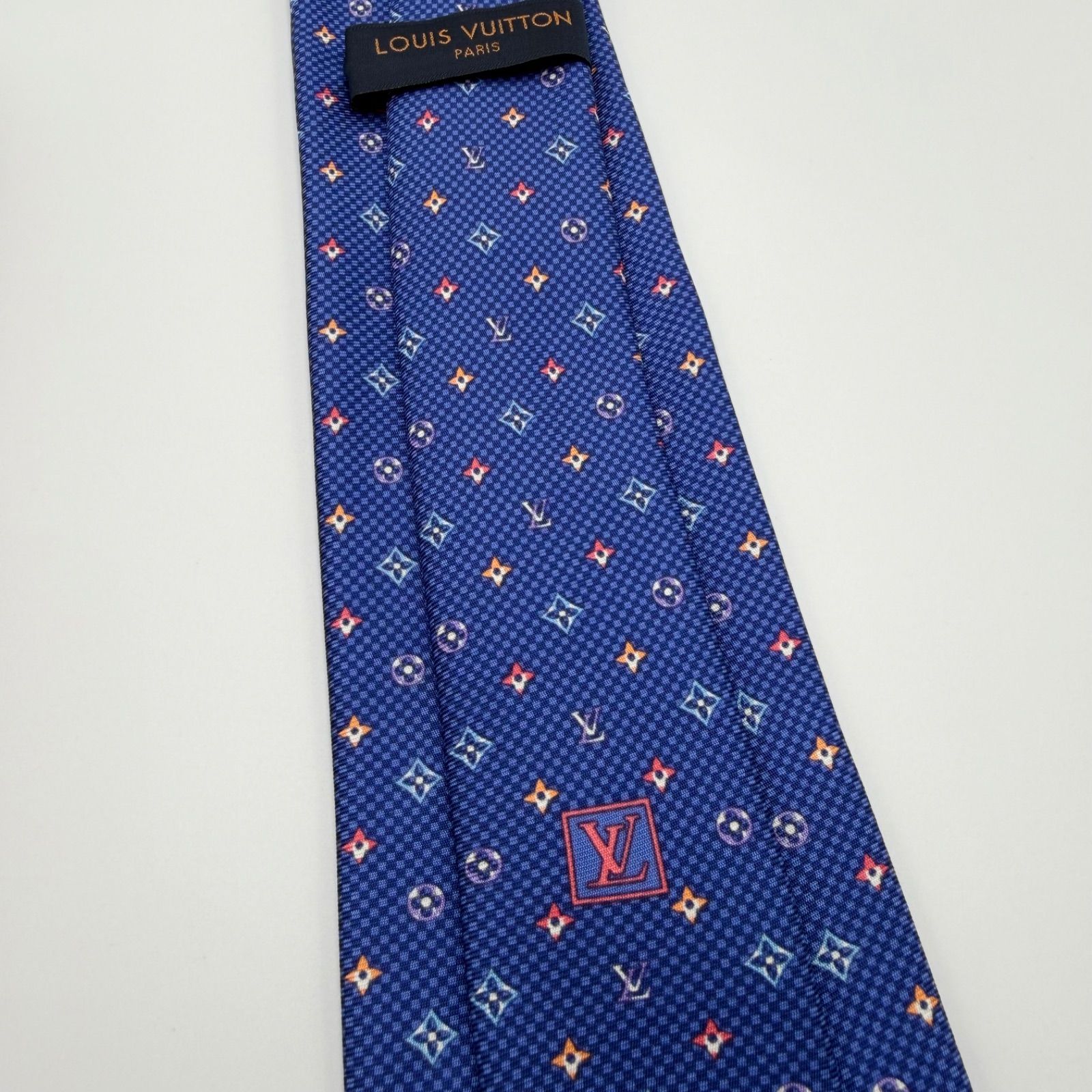 極美品・箱付】ルイヴィトン ネクタイ モノグラム マルチカラー ブルー