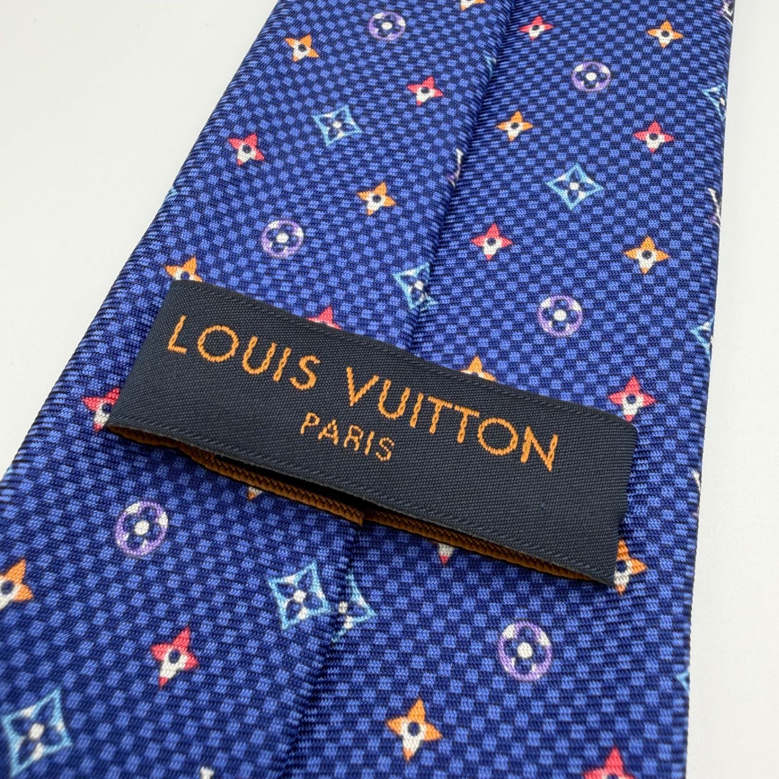 極美品・箱付】ルイヴィトン ネクタイ モノグラム マルチカラー ブルー