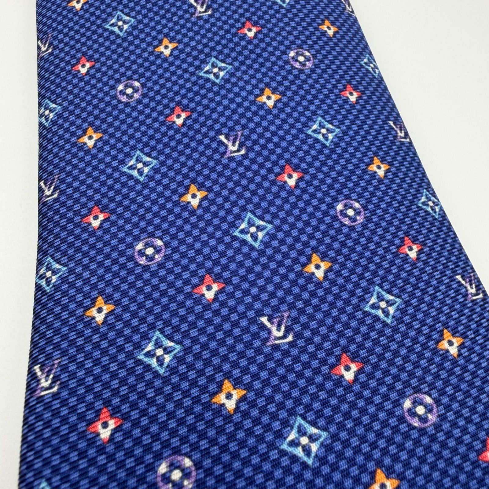 極美品・箱付】ルイヴィトン ネクタイ モノグラム マルチカラー ブルー