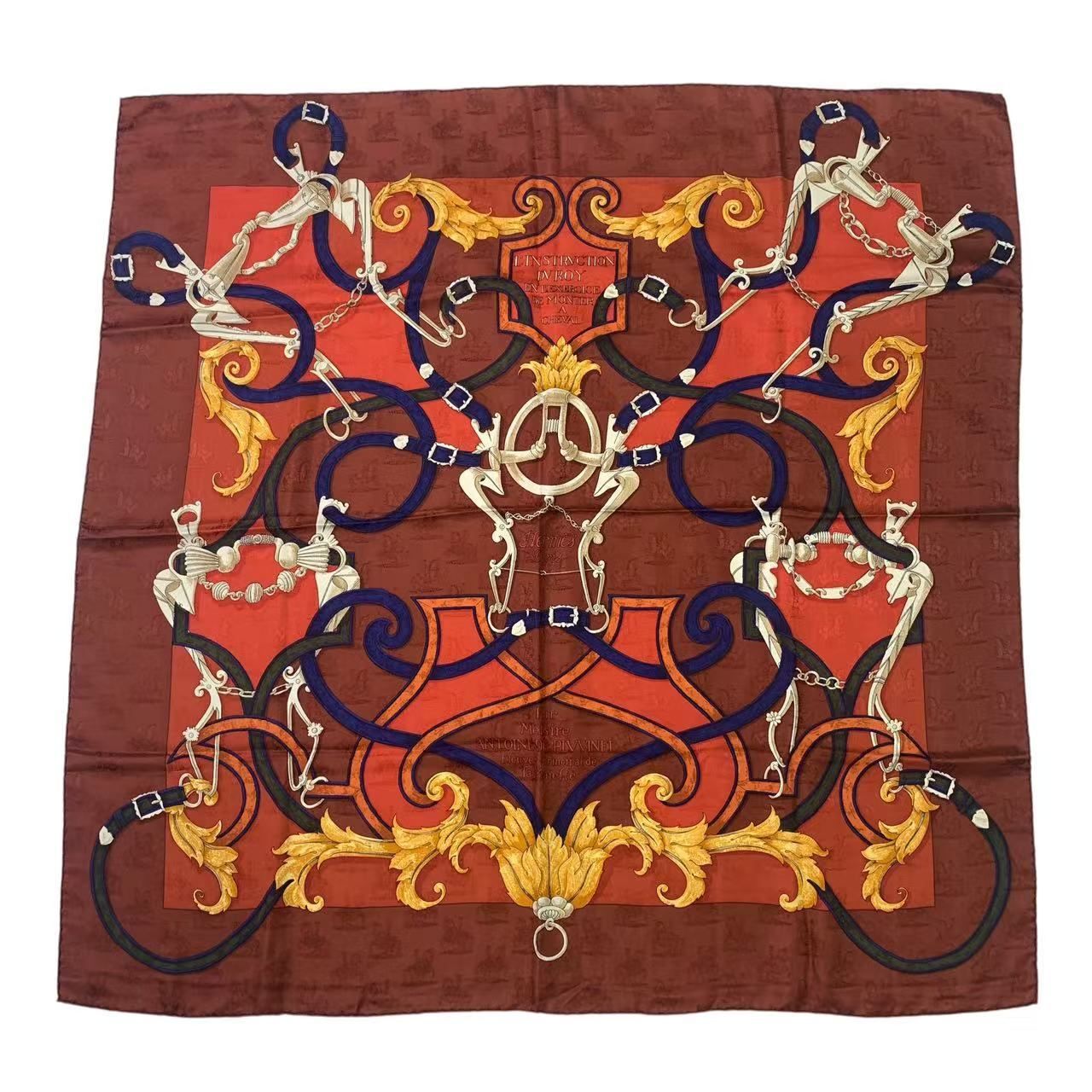 美品 HERMES エルメス カレ90 L'INSTRUCTION DU ROY 帝王学 レッド
