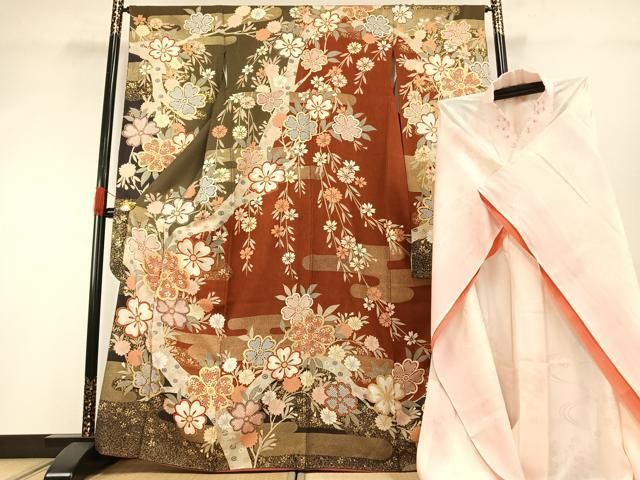 平和屋2□豪華振袖・長襦袢(無双仕立て)セット 花鳥文 暈し染め 金銀