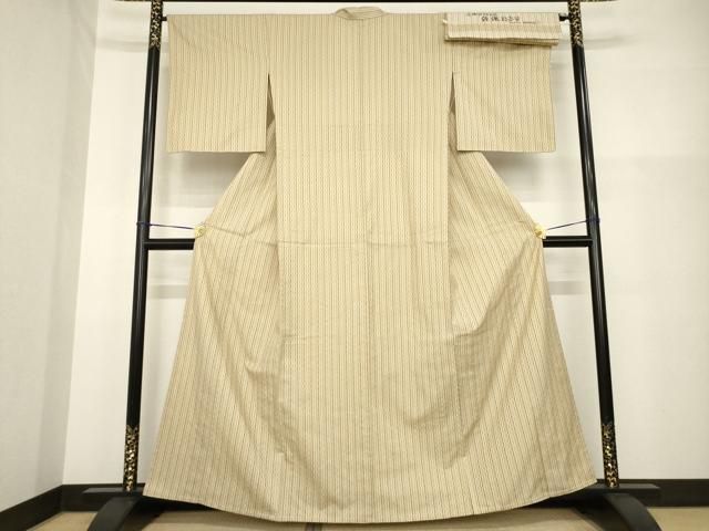 平和屋着物▽綾織路奈留　十六代助左衛門　紬　単衣　縞　反端付き　正絹　逸品　AABG9254ck 平和屋着物▽綾織路奈留 十六代助左衛門 紬 単衣 縞 反端付き 正絹