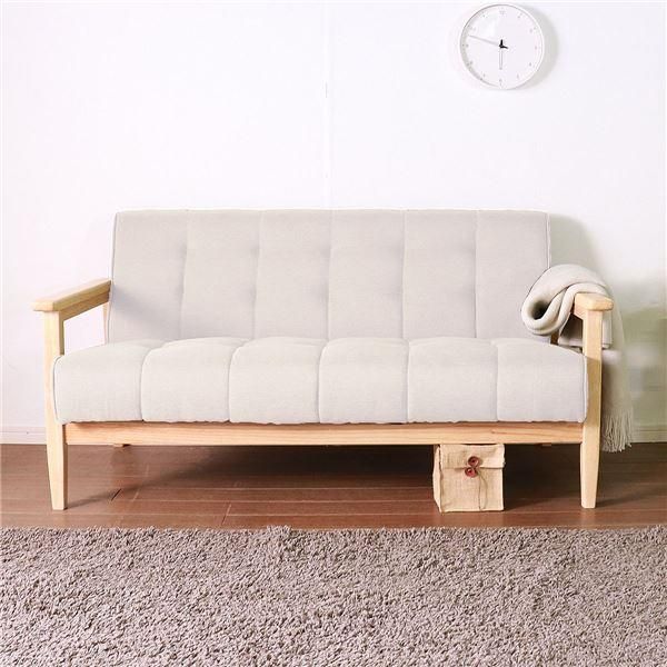  レトロ ソファー 〔2人掛け ベージュ〕 135×73×70 40 cm 木製 肘付き 脚付き 組立品 〔リビング ダイニング〕 クッション付き 2人掛け 3人掛けソファ ソファ ソファベッド