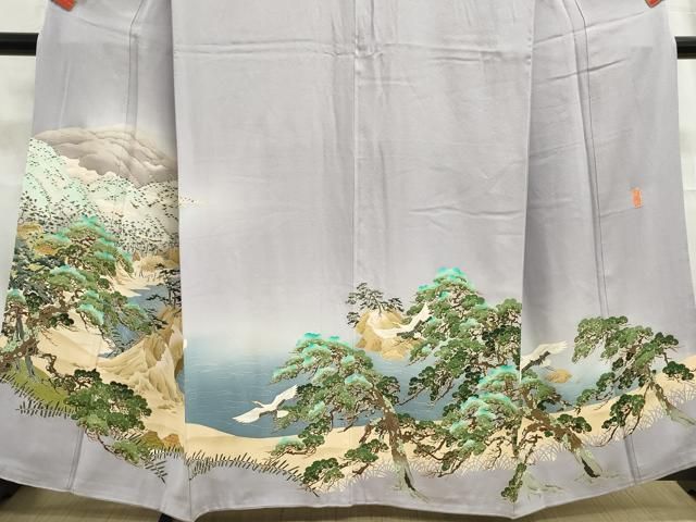平和屋着物●豪華色留袖　友禅　作家物　流水飛鶴草花文　正絹　逸品　DABC2940ud 平和屋着物□豪華色留袖 友禅 作家物 飛鶴風景文 暈し染め 正絹 逸品
